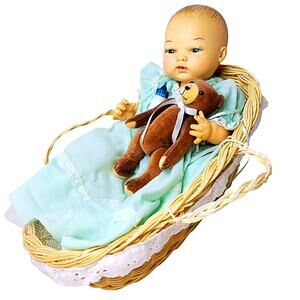 12" Vintage Sweet & Cuddly Horsman Bye Lo Baby Doll With Bed Bear & Bottle